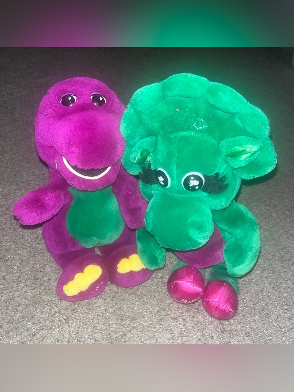 Barney & Baby Bop Plush Lot Set Vintage Stuffed Animal Doll Purple Dinosaur 90's